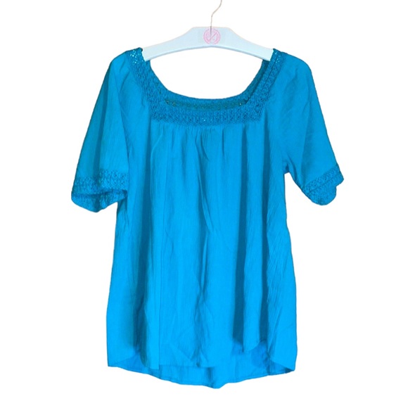 Sonoma Tops - •SONOMA•TURQUOISE SQUARE CROCHET LIGHTWEIGHT FLOWY BODICE BLOUSE SIZE MEDIUM